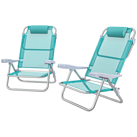 Rootz 2 Piece Set Foldable Garden Chairs - Portable Fishing Chair - Camping Chair - Adjustable Backrest & Headrest - 62L x 65W x 80H cm