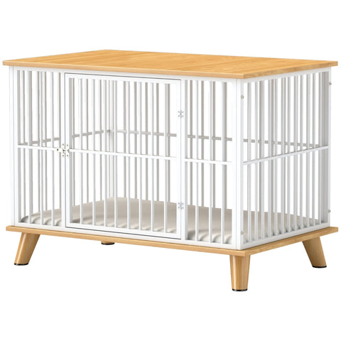 Rootz Dog Crate - Pet House - Wooden Kennel - Cushioned Bed - Medium Sized Dogs - Steel Construction - 86cm x 60cm x 70cm