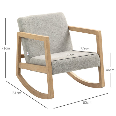 Rootz Rocking Chair - Still Chair - Wool Bouclé Fabric Seats - Relaxation Comfort - Solid Rubber Wood Legs - 60cm x 81cm x 71cm