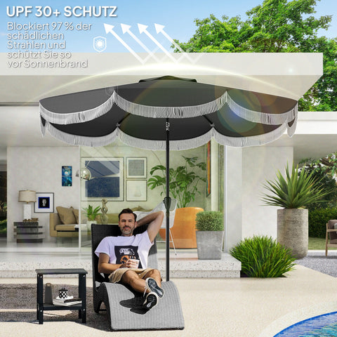 Rootz Ø269cm Parasol - Garden Sunshade - Balcony Screen - UPF 30+ UV Protection - Ø2.69m x 2.38m - Grey