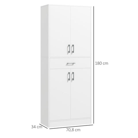 Rootz High Kitchen Cabinet - Storage Cupboard - Modern Cabinet - Adjustable Shelves - 70.8cm x 34cm x 180cm - White