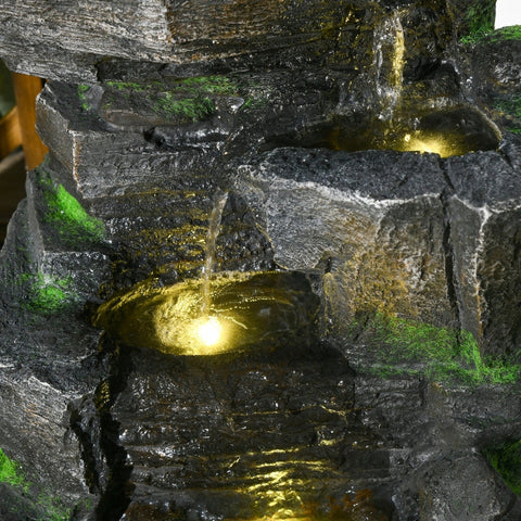 Rootz Garden Fountain - Stone Look - Water Feature - Solar Powered - LED Lights - 34cm x 28cm x 57cm - Resin - Grey/Brown
