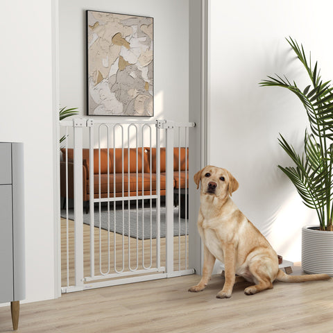 Rootz Dog Door Safety Gate - Pet Barrier - Stair Gate - Adjustable 76-104cm - No Drilling Needed - Double Lock - Swing Doors - 76-104W x 104H cm