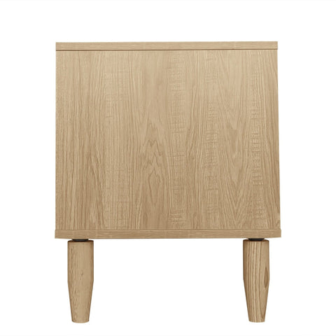 Rootz Oak Effect Rattan TV Cabinet - Entertainment Unit - Media Console - Adjustable Shelves - 150L x 40W x 50H cm