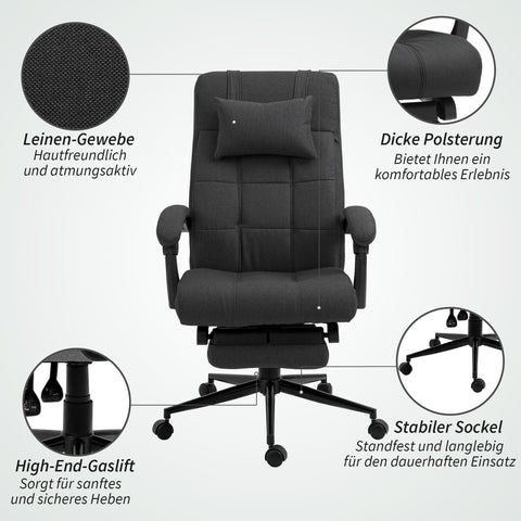 Rootz Office Chair with Footrest - Desk Chair - Swivel Chair - Ergonomic Support - 112-120h cm, Black
