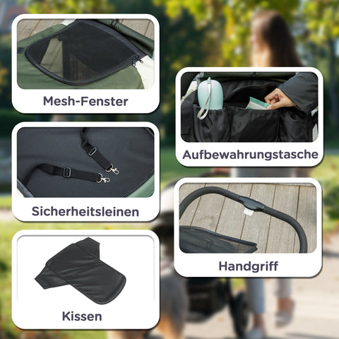 Rootz Foldable Dog Buggy - Pet Car - Dog Carriage - Shock Absorbing Ride - 124cm x 67cm x 100cm