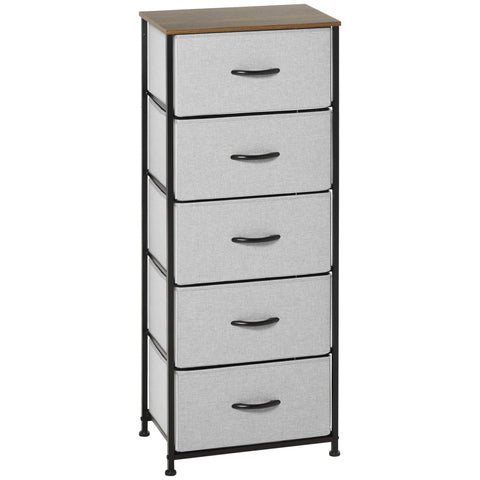 Rootz 5 Drawer Chest - Storage Cabinet - Foldable Fabric Drawer - Optimal Stability - 45 x 30 x 116 cm - Grey