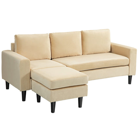 Rootz Modular Corner Sofa with Stool - Velvet Sofa Set - 3 Seater Couch - Elegant Brown Velvet - 186cm x 121cm x 82cm