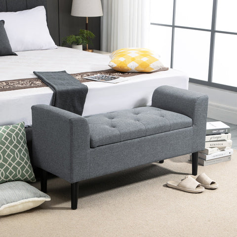 Rootz Bench with Storage - Upholstered Bench - Linen Look - Ample Storage Space - 116 x 44 x 58 cm -  Grey