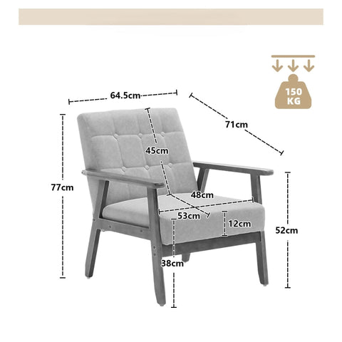 Rootz Mid-Century Modern Leisure Chair - Armchair - Lounge Seat - High Comfort - 77cm x 64.5cm x 71cm