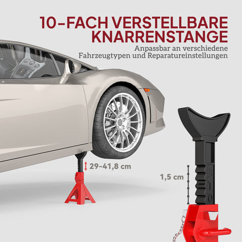 Rootz Shelter - Vehicle Support Stand - Adjustable Auto Stand - 3 Tons Load Capacity - Height Adjustable - Red - 19cm x 18cm x 29-41.8cm