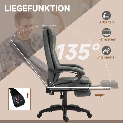 Rootz Adjustable Swivel Chair - Office Chair - Ergonomic Recliner - Massage Function - Faux Leather - 68.5x68.5x113-121cm