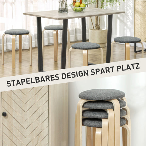 Rootz 4-Set Upholstered Stackable Stool - Space-Saving Seating - Stack Stools - Comfort Foam - Ø40 x 45H cm