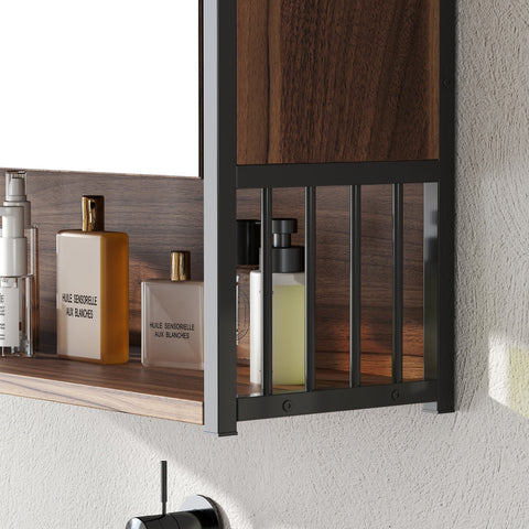 Rootz Bathroom Mirror Cabinet - Bathroom Storage - Wall-Mounted Organizer - Soft-Close Doors - Brown MDF Chipboard - 56cm x 20cm x 65cm