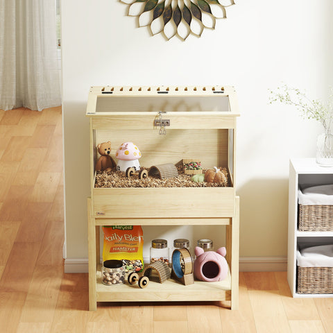 Rootz 2 Floor Hamster Cage - Rodent Enclosure - Small Animal Habitat - Foldable Lid - Brown - 83.2cm x 50cm x 103cm