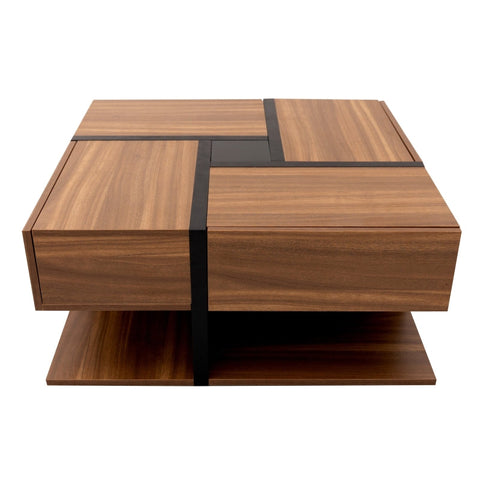 Rootz Modern Coffee Table - Stylish Centerpiece - Square Table - Versatile Storage - 78L x 78W x 36H cm