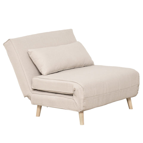 Rootz Single Sofa Bed - Convertible Sofa - Sleeper Chair - Versatile - Comfortable - Stylish - 94W x 78D x 80H cm (Sofa) - 94W x 190D x 27H cm (Bed) - Imitation Linen - Rubber Wood