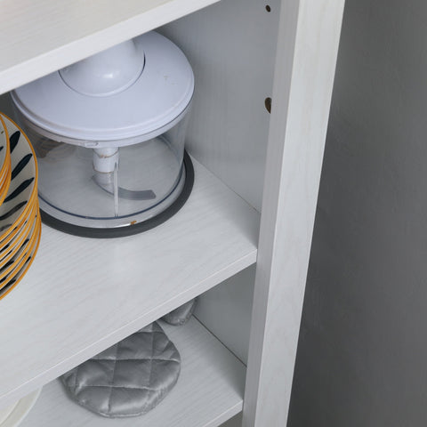 Rootz White Wooden Cupboard - Buffet Cabinet - Kitchen Storage - Space-Saving - 3 Adjustable Shelves - 43.5W x 40D x 121.5H cm