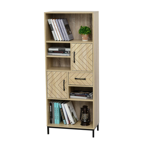 Rootz Bookcase Highboard - Wooden Bookshelf - Storage Unit - Modern Design - 60x30x150cm with Shelves and Cupboards