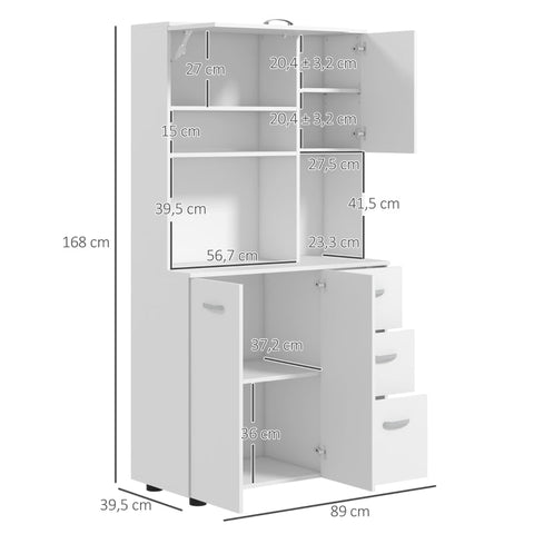Rootz Kitchen Cabinet - Pantry Cupboard - Storage Organizer - MDF Construction - White - 89cm x 39.5cm x 168cm