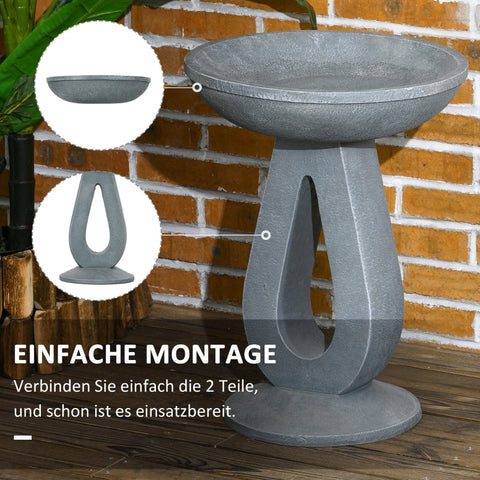Rootz Bird Bath Water Drinker - Garden Bird Feeder - Outdoor Bird Basin - Elegant Design - Durable Resin - Multi-functional - 40cm x 40cm x 51cm - Gray