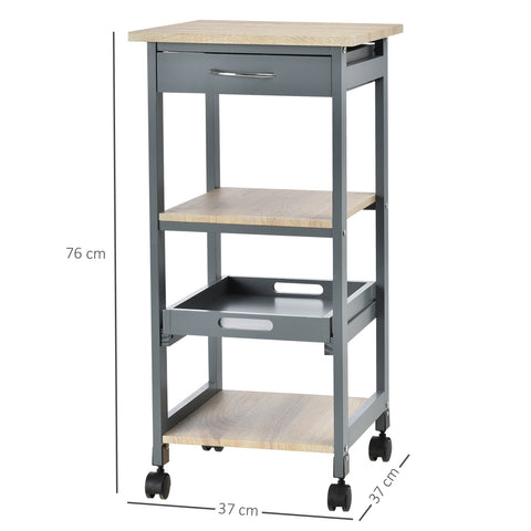 Rootz Kitchen Trolley - Serving Trolley - Rolling Cart - Ample Storage - Pine Wood/MDF - 37cm x 37cm x 76cm