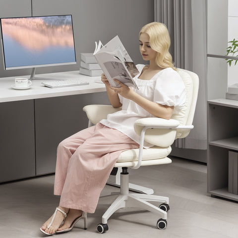 Rootz Height-Adjustable Desk Chair - Swivel Chair - Office Chair - Ergonomic Comfort - 65cm x 64cm x 88-98cm, White, Faux Leather
