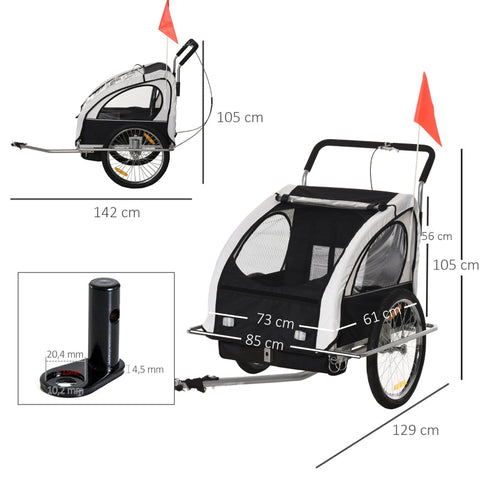 Rootz Children's Bicycle Trailer - Kids Bike Trailer - Child Transporter - Safety Belts - Full Suspension - Weather Protection - 142cm x 85cm x 105cm