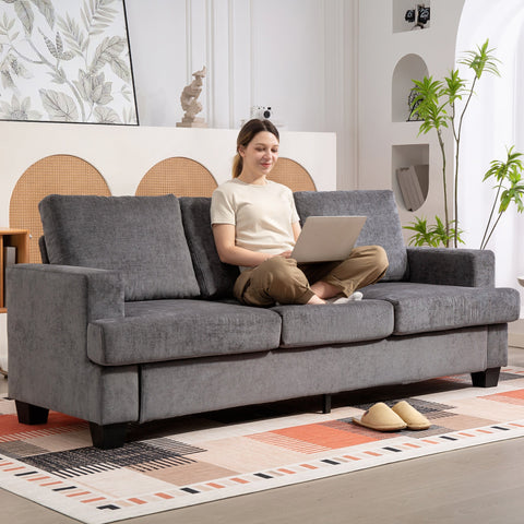Rootz 3-Seater Sofa - Living Room Couch - Upholstered Sofa - Supports 360kg - 213cm x 82cm x 90cm - Grey Fabric Cover