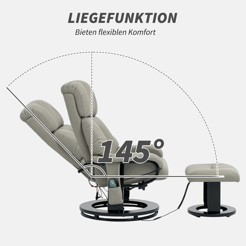 Rootz Relax Massage Armchair - TV Recliner - Easy Chair - 10 Vibration Modes - 76cm x 80cm x 102cm - Grey Synthetic Leather