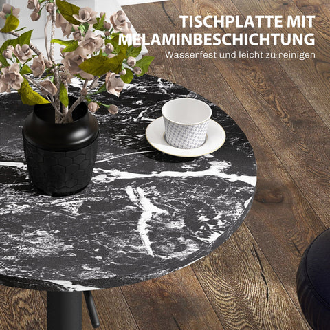 Rootz Marble Look Bar Table - Bistro Table - Height-Adjustable Table - Space-Saving Design - 60 x 60 x 68-93.5 cm