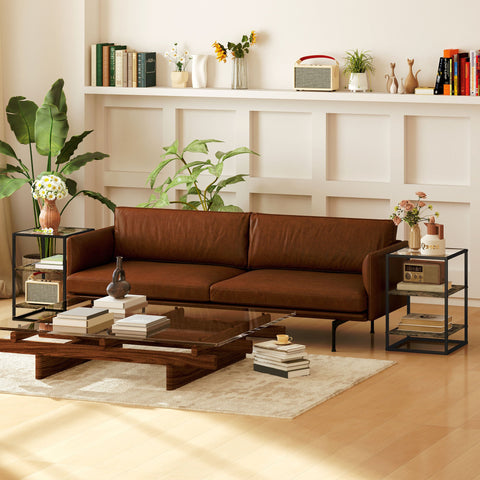 Rootz Set of 2 Glass Top Side Tables - Coffee Tables - End Tables - Modern Elegance - 37L x 40W x 55.5H cm