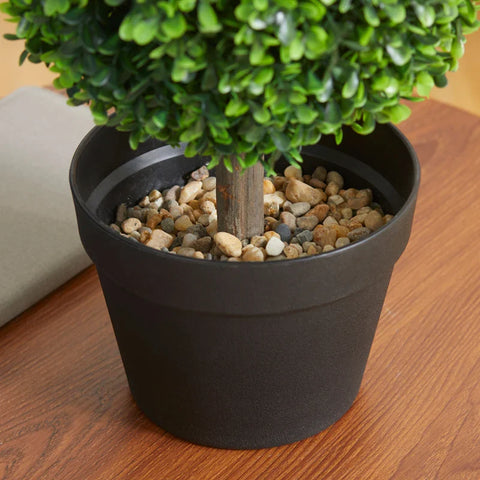 Rootz Set van 2 Kunstbuxus - 2 Buxus - Kunstplanten - Buiten - Woningen - Kantoren - Restaurants - Groen + Bruin + Zwart - 17 cm x 17 cm x 60 cm