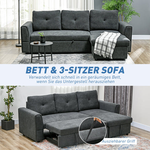 Rootz 3-Seater Sofa Bed - Sofa Bed - Upholstered Sofa - Converts to Sleeper - 232cm x 141cm x 85cm -Grey