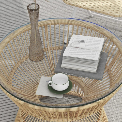Rootz Garden Table - Boho Style - Outdoor Side Table - PE Rattan - Tempered Glass - Weather Resistant - Gray - 50cm x 50cm x 50cm