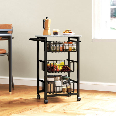 Rootz 3 Tier Kitchen Trolley on Wheels - Rolling Serving Cart - Mobile Storage Rack - Spacious & Durable - 49.5x31x69cm Steel & MDF