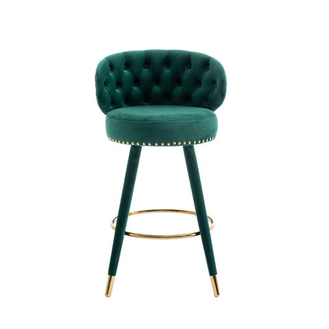 Rootz Velvet Bar Stools - Retro Design - Modern Details - 360° Rotation - Emerald Color - 53cm x 50.5cm x 93cm