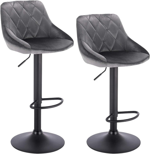Rootz Set of 2 Bar Stools - Velvet Counter Chairs - Swivel and Adjustable Stools - Comfortable, Safe, Easy Assembly - 35cm x 38cm x 84-106cm