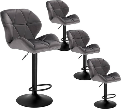 Rootz Bar Stool - Adjustable Counter Chair - Swivel Barstool - Ergonomic Design - Durable Velvet - Stylish Metal Frame - 94cm-116cm x 50cm x 40cm