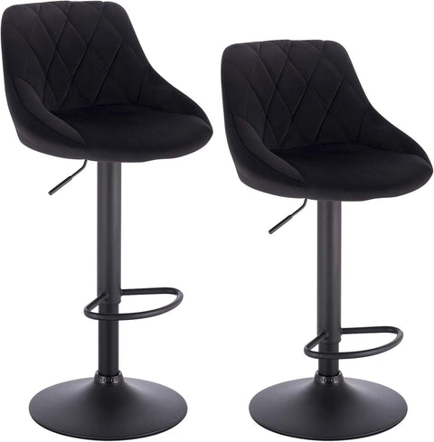 Rootz Set of 2 Bar Stools - Velvet Counter Chairs - Adjustable & Swivel Stools - Comfortable, Stable, Durable - 35cm x 38cm Seat, Height 60cm-82cm