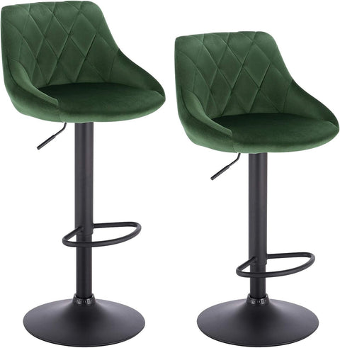 Rootz Set of 2 Bar Stools - Counter Stools - Swivel Chairs - Velvet Upholstery - Adjustable Height - Rotatable Seat - Comfortable & Sturdy - 35cm x 38cm x 84-106cm
