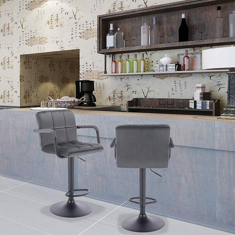Rootz Set of 2 Velvet Bar Chairs - Adjustable Stools - Counter Chairs - Comfortable, Versatile, Supportive - 90-112cm x 51cm x 37cm