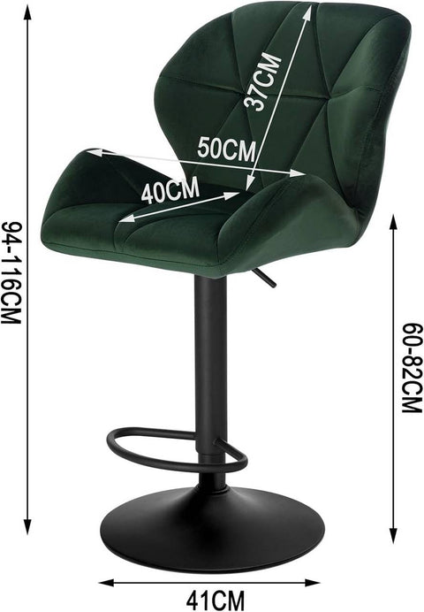 Rootz Bar Stool - Adjustable Counter Chair - Swivel Barstool - Ergonomic Design, Sturdy Construction, Easy Assembly - Velvet & Metal - 94cm-116cm x 50cm x 40cm