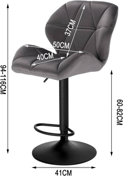 Rootz Bar Stool - Adjustable Counter Chair - Swivel Barstool - Ergonomic Design - Durable Velvet - Stylish Metal Frame - 94cm-116cm x 50cm x 40cm