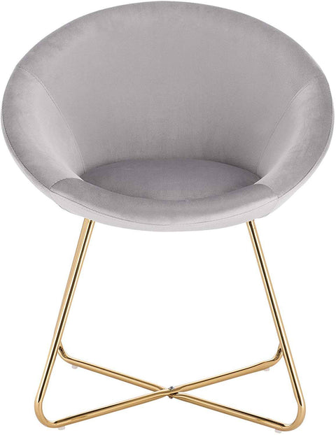 Rootz Set of 2 Dining Chairs - Velvet Dining Seats - Gold-Plated Crossed Legs - Comfortable & Soft, Sturdy & Durable, Floor Protection - Light Gray - 76cm x 36cm x 40cm