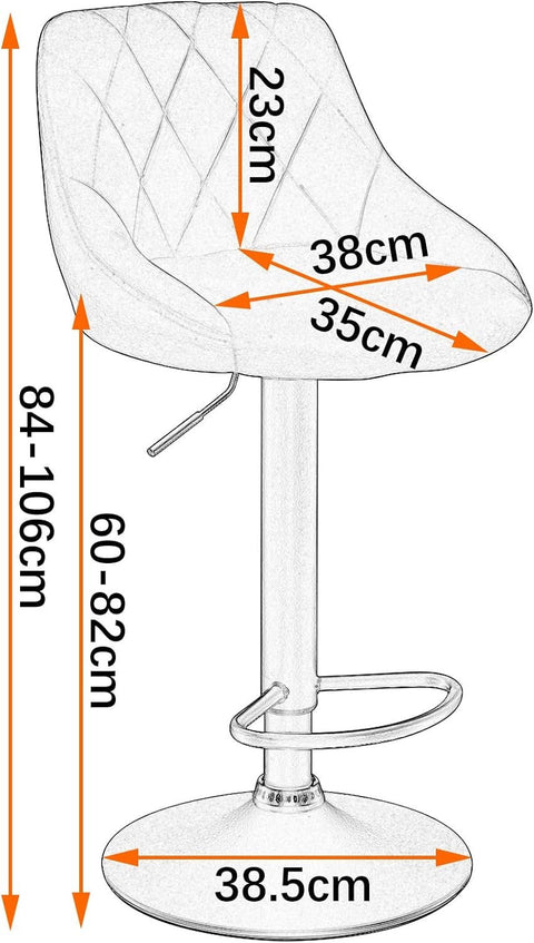 Rootz Velvet Bar Stools - Counter Stools - Adjustable Swivel Chairs - Comfortable, Ergonomic, Easy to Clean - 35cm x 38cm x 84-106cm