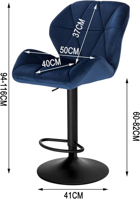 Rootz Bar Stool - Adjustable Bar Chair - Swivel Counter Stool - Ergonomic Design - Durable Construction - Stylish Velvet Seating - 94cm-116cm x 50cm x 40cm