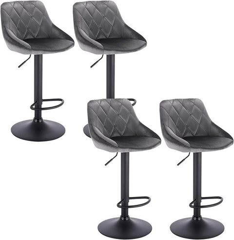 Rootz Velvet Bar Stools - Adjustable Counter Chairs - Swivel Barstools - Comfortable Seating - Safe and Durable - Stylish Design - 35cm x 38cm x 84-106cm