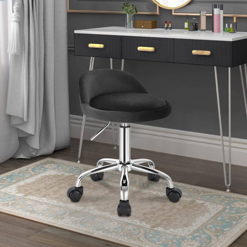 Rootz Adjustable Velvet Office Stool - Desk Chair - Swivel Stool - Stylish, Comfortable, Ergonomic - Height 53-65.5cm - Seat 30x30cm