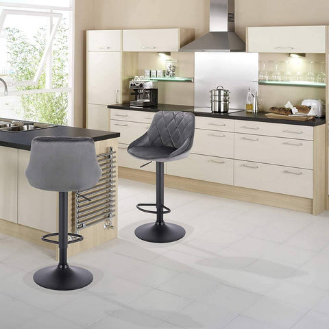 Rootz Velvet Bar Stools - Adjustable Counter Chairs - Swivel Barstools - Comfortable Seating - Safe and Durable - Stylish Design - 35cm x 38cm x 84-106cm